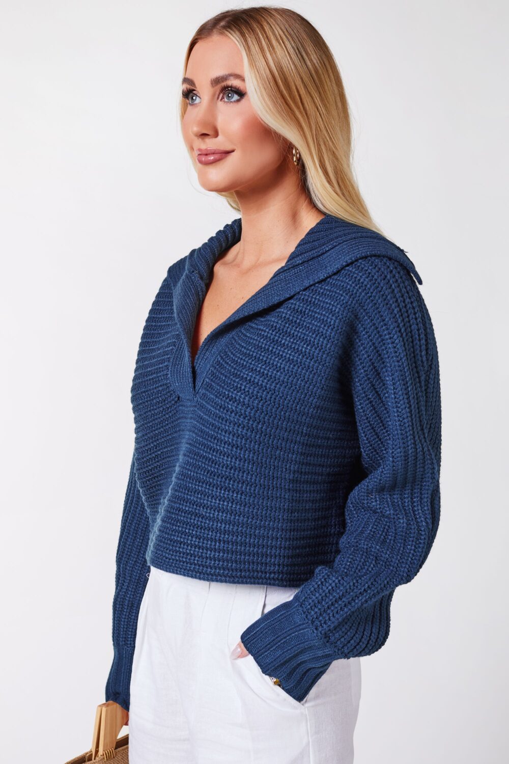 Poppy V-Neck Navy Sweater - Image 2